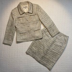 Cream/Gold/Black Tweed Tahari Skirt Suit Size 4